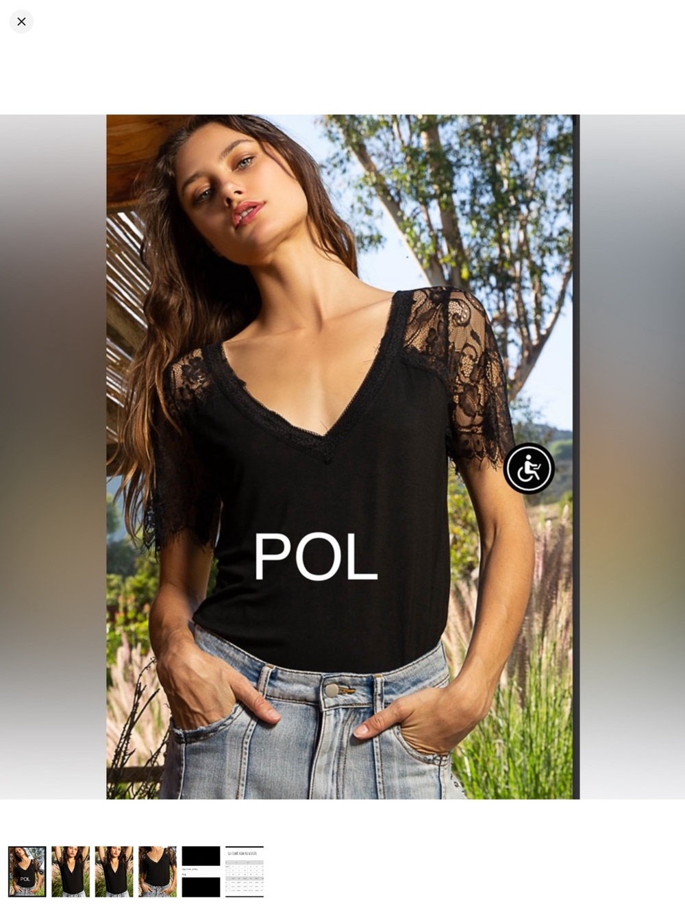 POL Black V-Neck Lace Sleeve Camisole